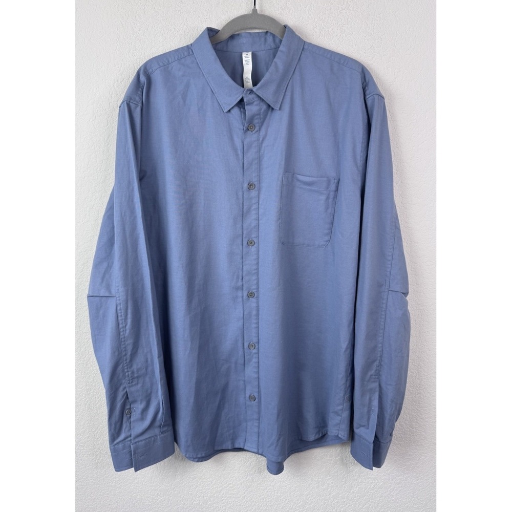 Lululemon Button Down Shirt Men's XXL Blue Long Sleeve Stretch Preppy Career